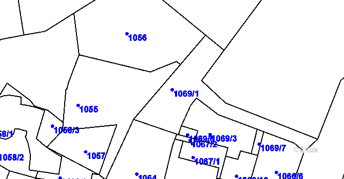 Parcela st. 1069/1 v KÚ Kunratice, Katastrální mapa