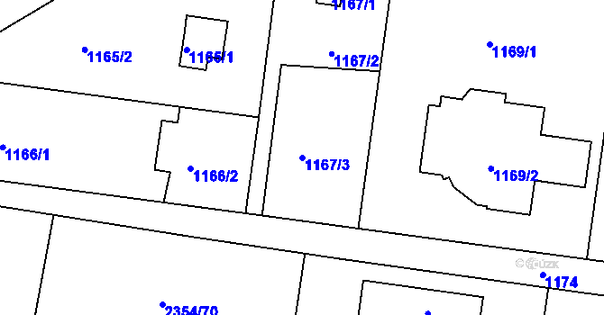 Parcela st. 1167/3 v KÚ Kunratice, Katastrální mapa