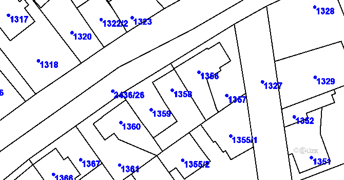 Parcela st. 1358 v KÚ Kunratice, Katastrální mapa