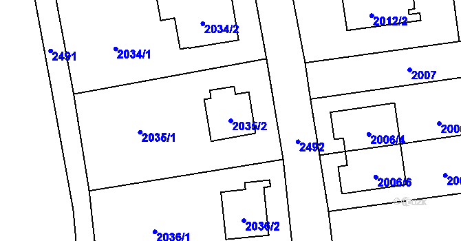 Parcela st. 2035/2 v KÚ Kunratice, Katastrální mapa