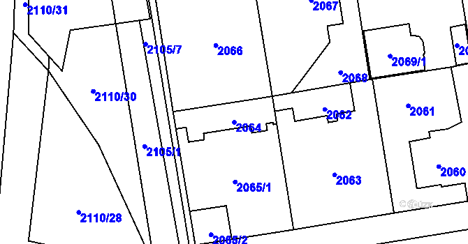 Parcela st. 2064 v KÚ Kunratice, Katastrální mapa