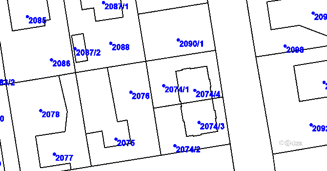 Parcela st. 2074/1 v KÚ Kunratice, Katastrální mapa
