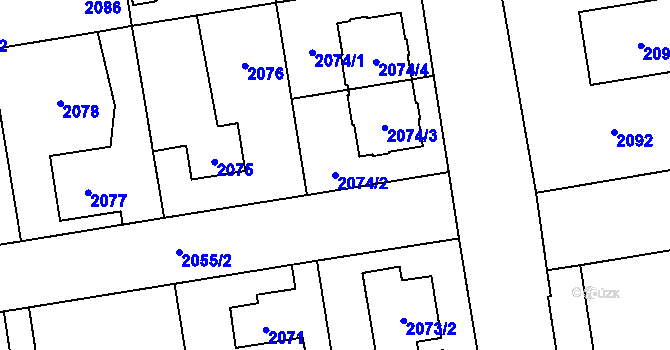 Parcela st. 2074/2 v KÚ Kunratice, Katastrální mapa