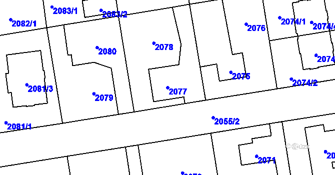 Parcela st. 2077 v KÚ Kunratice, Katastrální mapa