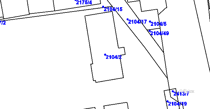 Parcela st. 2104/2 v KÚ Kunratice, Katastrální mapa