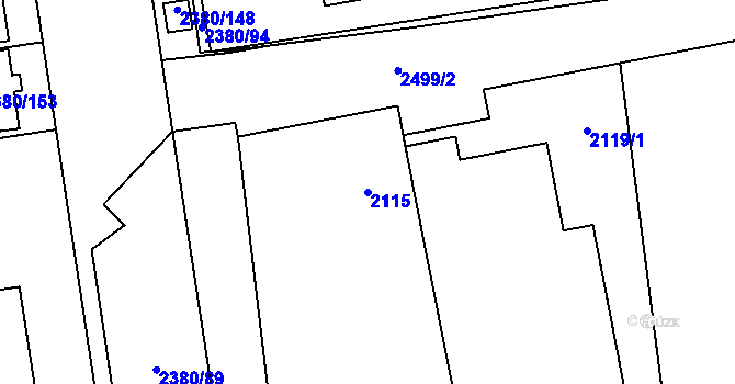 Parcela st. 2115 v KÚ Kunratice, Katastrální mapa
