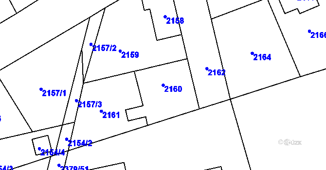 Parcela st. 2160 v KÚ Kunratice, Katastrální mapa