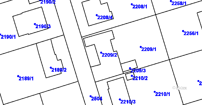 Parcela st. 2209/2 v KÚ Kunratice, Katastrální mapa
