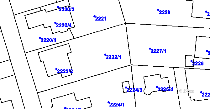Parcela st. 2222/1 v KÚ Kunratice, Katastrální mapa