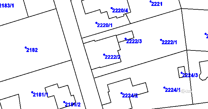 Parcela st. 2222/2 v KÚ Kunratice, Katastrální mapa