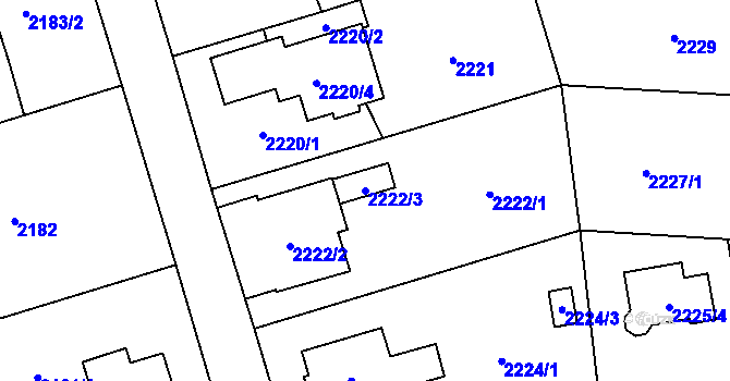 Parcela st. 2222/3 v KÚ Kunratice, Katastrální mapa