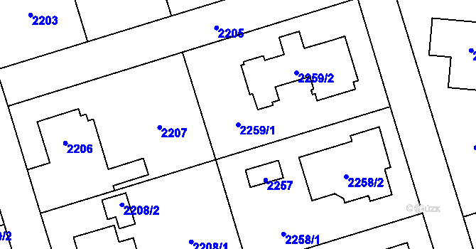 Parcela st. 2259/1 v KÚ Kunratice, Katastrální mapa