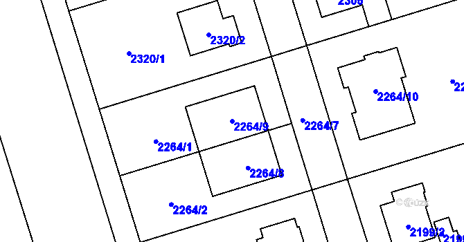 Parcela st. 2264/9 v KÚ Kunratice, Katastrální mapa