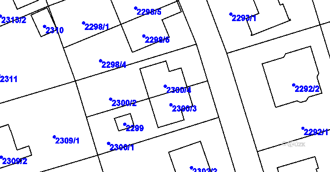Parcela st. 2300/4 v KÚ Kunratice, Katastrální mapa