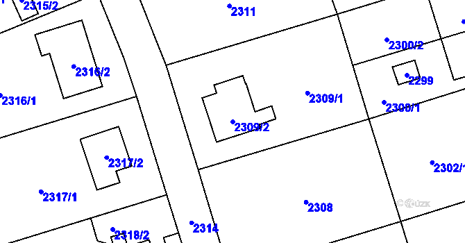 Parcela st. 2309/2 v KÚ Kunratice, Katastrální mapa