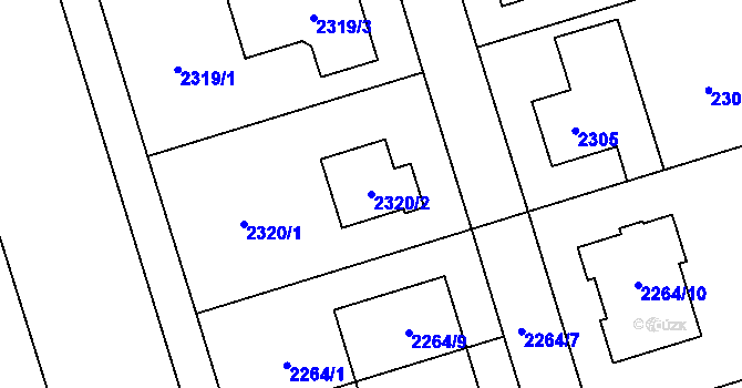 Parcela st. 2320/2 v KÚ Kunratice, Katastrální mapa