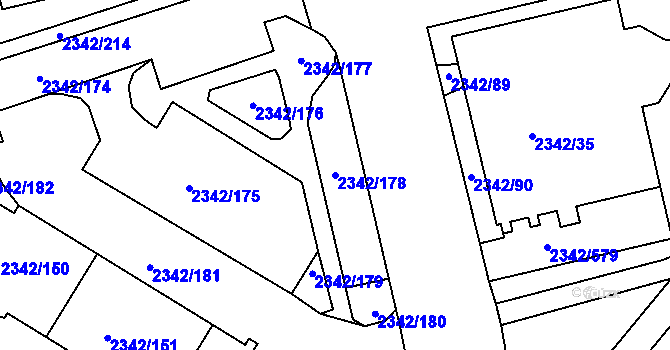 Parcela st. 2342/178 v KÚ Kunratice, Katastrální mapa
