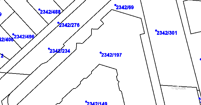 Parcela st. 2342/197 v KÚ Kunratice, Katastrální mapa