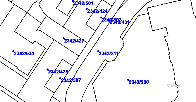 Parcela st. 2342/211 v KÚ Kunratice, Katastrální mapa