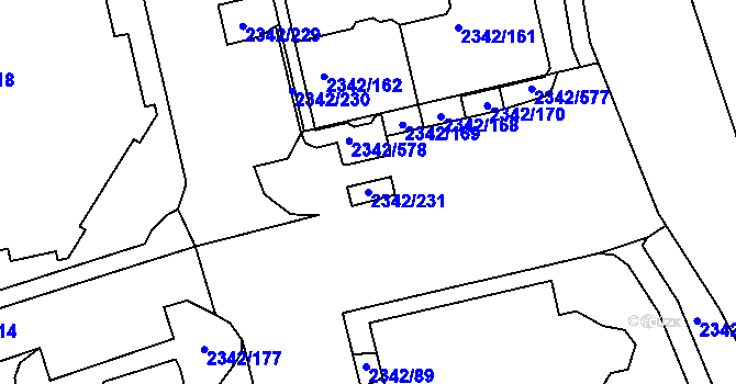 Parcela st. 2342/231 v KÚ Kunratice, Katastrální mapa