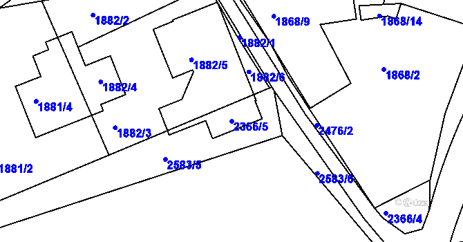 Parcela st. 2366/5 v KÚ Kunratice, Katastrální mapa