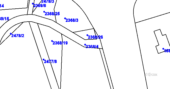Parcela st. 2368/4 v KÚ Kunratice, Katastrální mapa