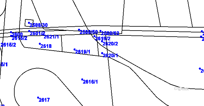 Parcela st. 2620/1 v KÚ Kunratice, Katastrální mapa