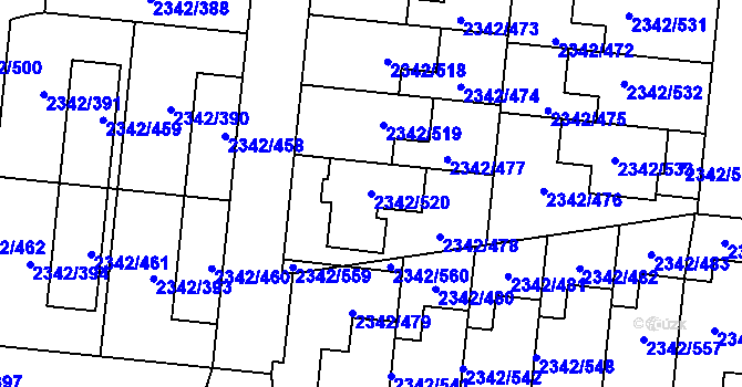 Parcela st. 2342/520 v KÚ Kunratice, Katastrální mapa