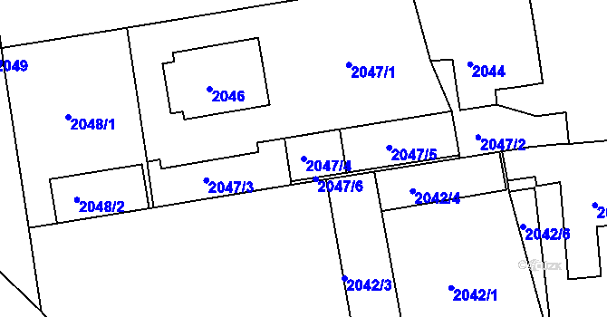 Parcela st. 2047/4 v KÚ Kunratice, Katastrální mapa