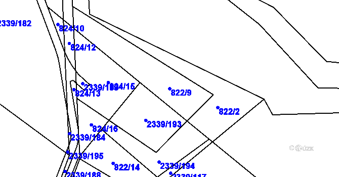 Parcela st. 822/9 v KÚ Kunratice, Katastrální mapa