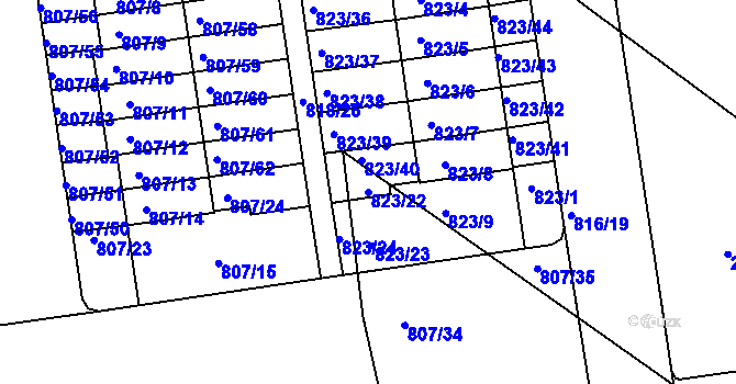 Parcela st. 823/22 v KÚ Kunratice, Katastrální mapa