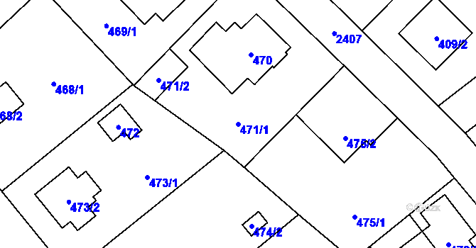 Parcela st. 471/1 v KÚ Kunratice, Katastrální mapa