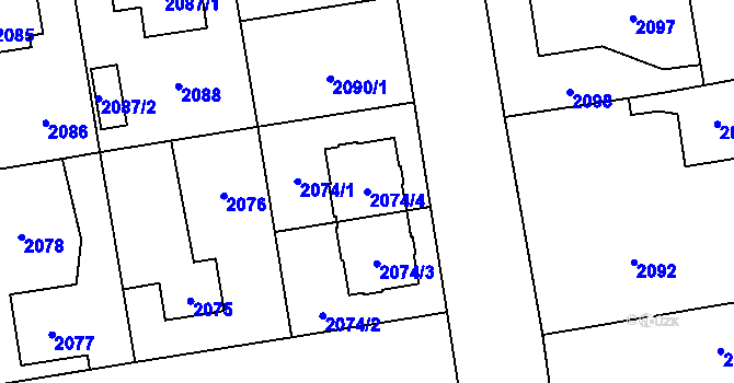 Parcela st. 2074/4 v KÚ Kunratice, Katastrální mapa