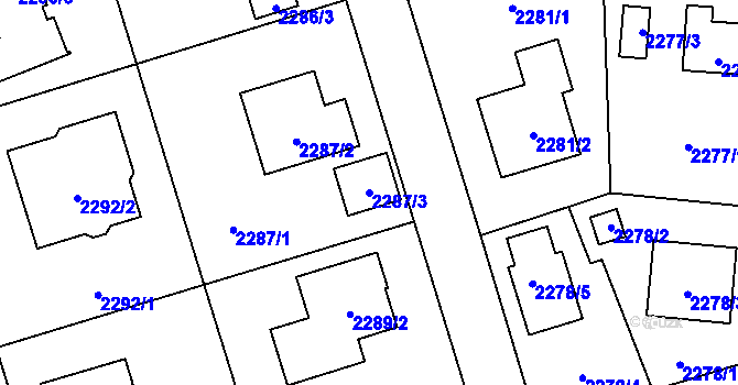 Parcela st. 2287/3 v KÚ Kunratice, Katastrální mapa