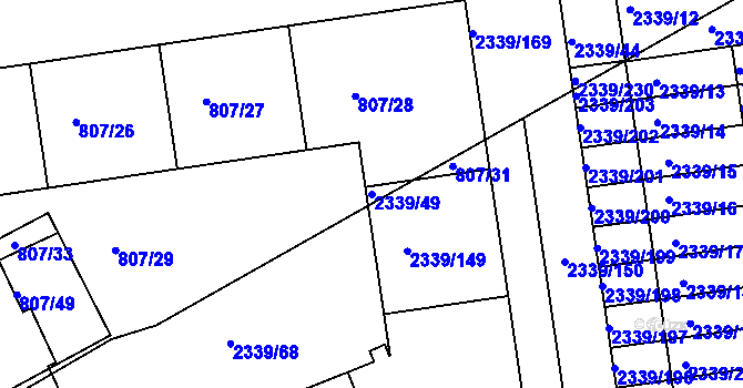 Parcela st. 2339/49 v KÚ Kunratice, Katastrální mapa