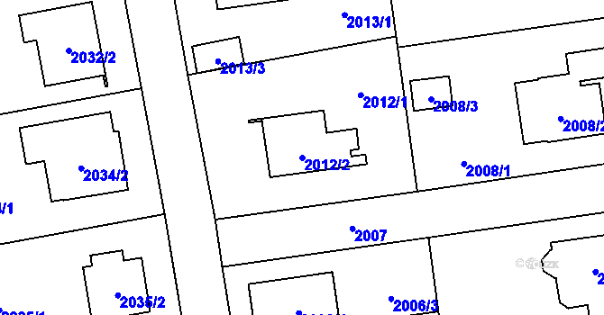 Parcela st. 2012/2 v KÚ Kunratice, Katastrální mapa