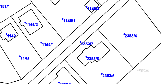 Parcela st. 2353/7 v KÚ Kunratice, Katastrální mapa