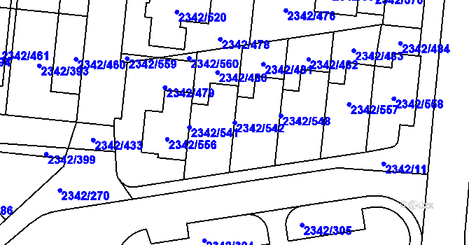 Parcela st. 2342/542 v KÚ Kunratice, Katastrální mapa