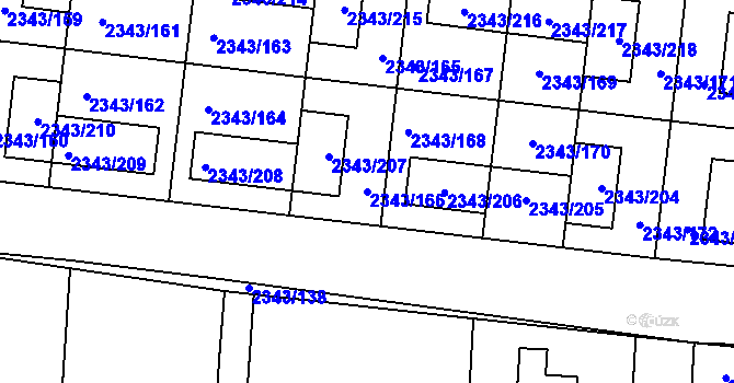 Parcela st. 2343/166 v KÚ Kunratice, Katastrální mapa