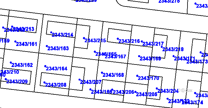Parcela st. 2343/167 v KÚ Kunratice, Katastrální mapa