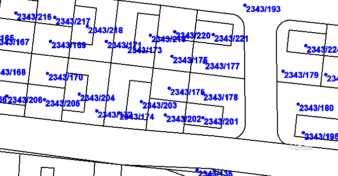 Parcela st. 2343/176 v KÚ Kunratice, Katastrální mapa