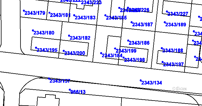 Parcela st. 2343/184 v KÚ Kunratice, Katastrální mapa