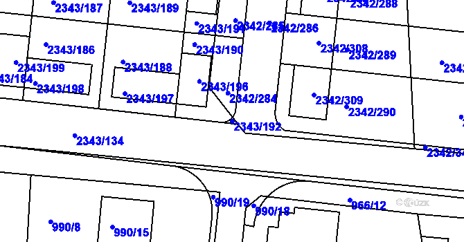 Parcela st. 2343/192 v KÚ Kunratice, Katastrální mapa