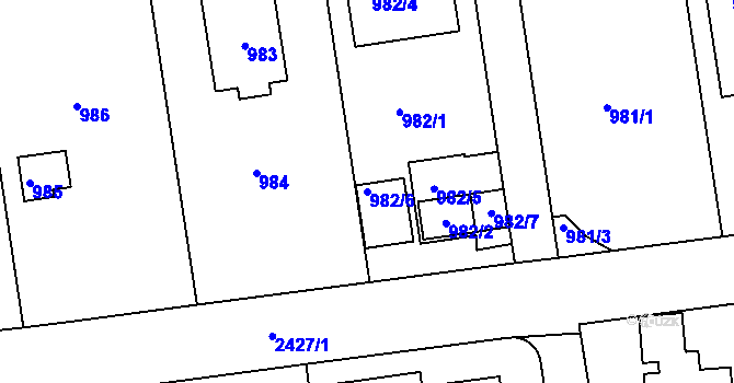 Parcela st. 982/6 v KÚ Kunratice, Katastrální mapa