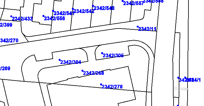 Parcela st. 2342/305 v KÚ Kunratice, Katastrální mapa
