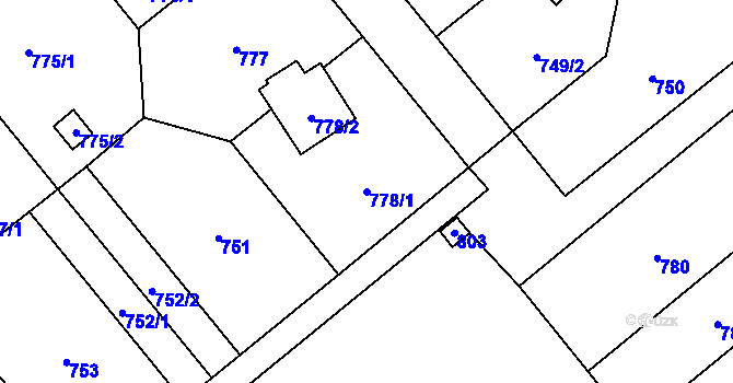 Parcela st. 778/1 v KÚ Kunratice, Katastrální mapa