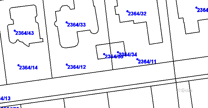 Parcela st. 2364/55 v KÚ Kunratice, Katastrální mapa