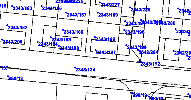 Parcela st. 2343/197 v KÚ Kunratice, Katastrální mapa