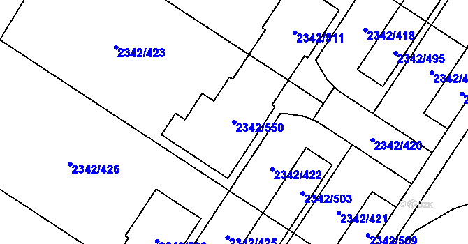 Parcela st. 2342/550 v KÚ Kunratice, Katastrální mapa