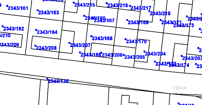 Parcela st. 2343/206 v KÚ Kunratice, Katastrální mapa